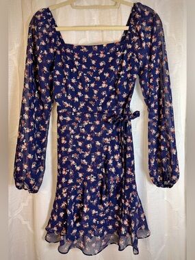 Alter’d State Navy Floral Mini Dress | Long Sleeve Romantic Boho | Size XS